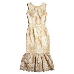 Women's Dress The Population Cream White Tan Nude Lace Mermaid Dress Gown Small